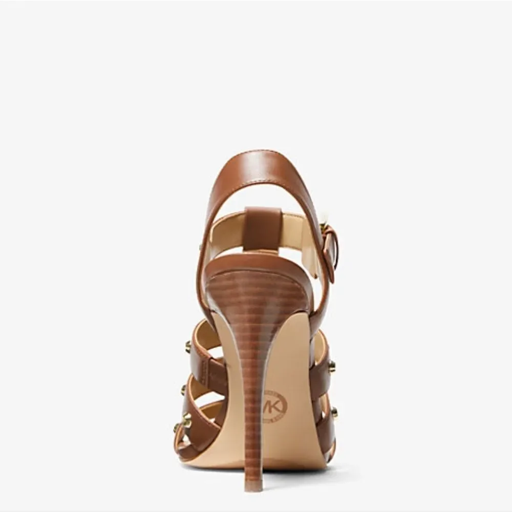 NWOB MICHAEL Michael Kors Jagger Studded Stiletto Sandal in Luggage